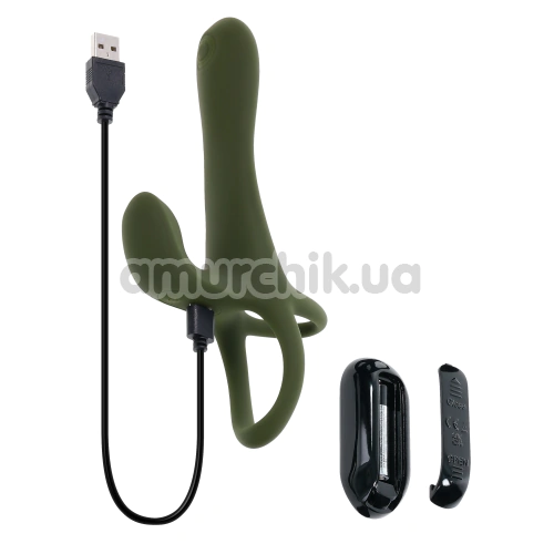 Насадка на пенис с вибрацией и пульсацией Zero Tolerance Strap Tap And Go, зеленая