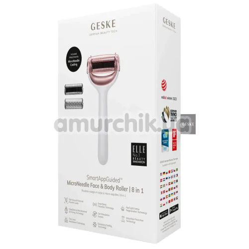 Массажер-роллер для лица и тела с микроиглами Geske MicroNeedle Face & Body Roller 8 in 1, кремовый