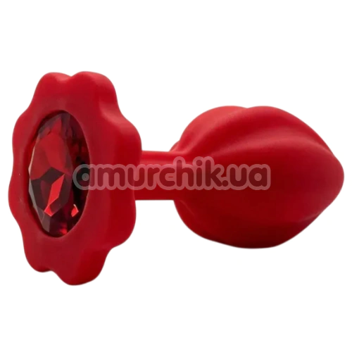 Анальная пробка с красным кристаллом Alume Silicone Ribbed Plug М, красная