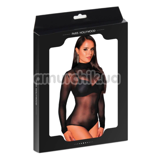 Боді Paris Hollywood Long Sleeve Mesh Bodysuit With Halter Neck, чорне