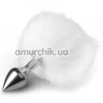Анальная пробка с белым хвостиком Easy Toys Bunny Tail Plug, серебряная - Фото №1
