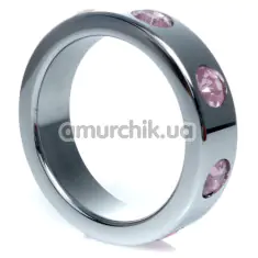 Ерекційне кільце з рожевими кристалами Boss Series Metal Ring Diamonds Large, срібне - Фото №1