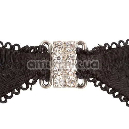 Комплект Abierta Fina Rhinestone Shelf Bra Set чорний: бюстгальтер + пояс для панчіх + трусики-стрінги