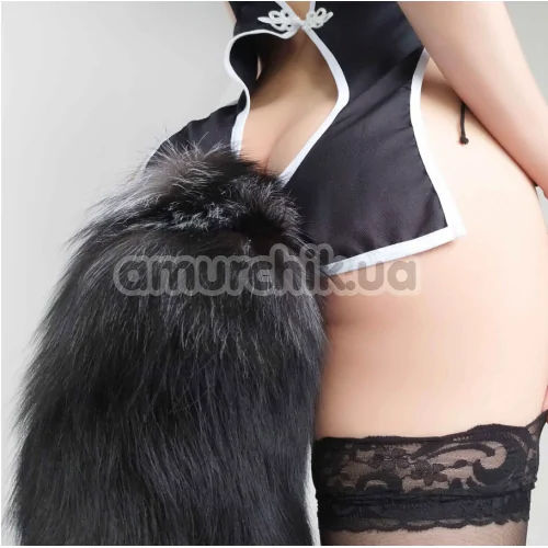 Анальная пробка с черно-белым хвостиком Alive Anal Pleasure Black And White Fox Tail S, серебряная