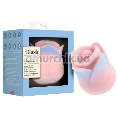 Клиторальный вибратор с подвижным язычком и губами Blush Kissing Rose, розово-голубой