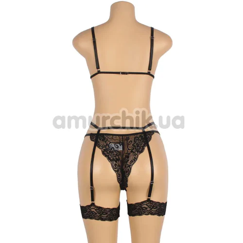 Комплект Star Night Bra Garter Belt, черный: бюстгальтер + трусики с гартерами