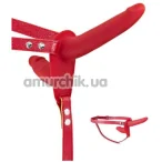 Подвійний страпон Fetish Tentation Strap-On with Double Dildo, червоний - Фото №1