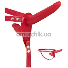 Подвійний страпон Fetish Tentation Strap-On with Double Dildo, червоний - Фото №1