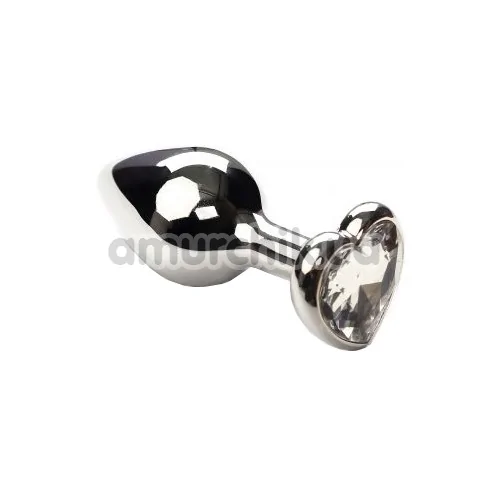 Анальная пробка с прозрачным кристаллом SWAROVSKI Silver Heart Diamond Small, серебряная