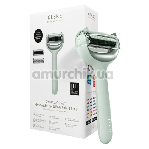Массажер-роллер для лица и тела с микроиглами Geske MicroNeedle Face & Body Roller 8 in 1, зеленый