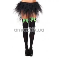 Панчохи з зеленим бантиком Nylon Thigh Highs With Bow, чорні - Фото №1