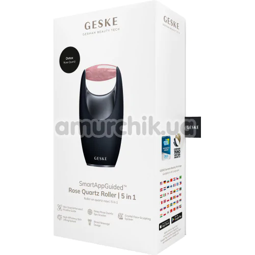 Роликовий масажер для обличчя Geske Rose Quartz Roller 5 in 1, чорний