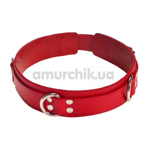 Ошейник с тремя колечками двойной sLash Slave Leather Collar, красный - Фото №1