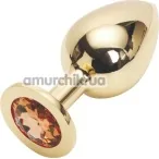 Анальна пробка з помаранчевим кристалом SWAROVSKI Steel Jewel Plug, золота - Фото №1