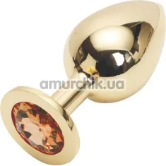 Анальная пробка с оранжевым кристаллом SWAROVSKI Steel Jewel Plug, золотая - Фото №1