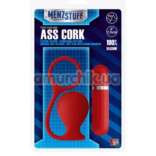 Анальная пробка с эрекционным кольцом с вибрацией Menzstuff Ass Cork Wide, 7.5 см красная
