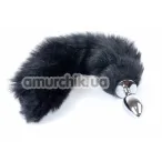 Анальная пробка с черным хвостиком Boss Series Fox Tail XL, серебряная - Фото №1