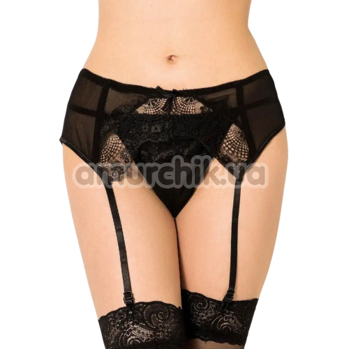 Комплект Star Night Tender Bow Mesh Garter Belt, чорний: пояс для панчіх + трусики-стрінги - Фото №1