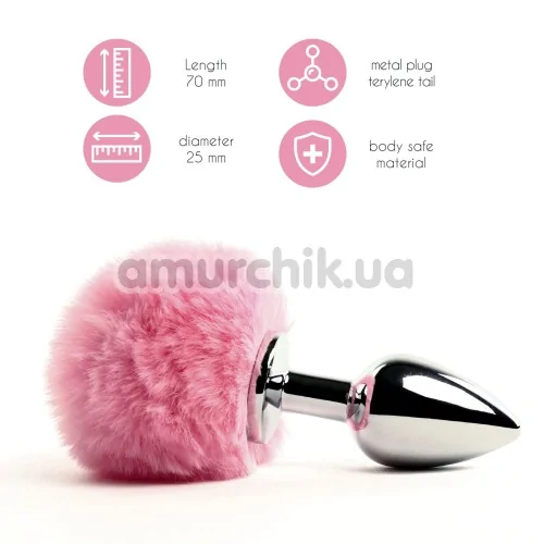 Анальна пробка з рожевим хвостиком FeelzToys Bunny Tails, срібна
