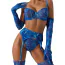 Комплект Star Night Mesh Printed Sexy Bra Set, синий: бюстгальтер + трусики-стринги + пояс для чулок + чулки + перчатки - Фото №9