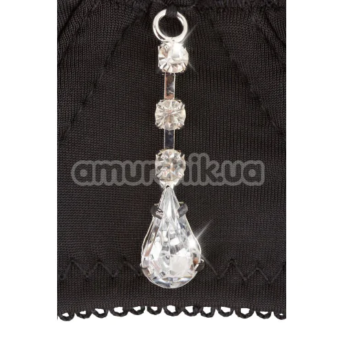 Комплект Abierta Fina Rhinestone Shelf Bra Set чорний: бюстгальтер + пояс для панчіх + трусики-стрінги