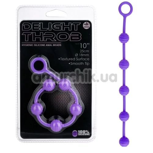 Анальная цепочка Delight Throb ребристая, 25 см фиолетовая