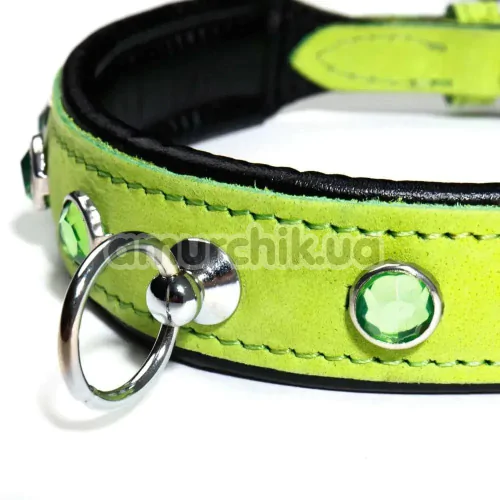 Ошейник DS Fetish Leather Collar Jewel, салатовый
