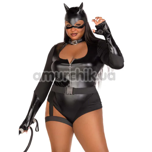 Костюм кошечки Leg Avenue Fierce Feline, черный: боди + маска + пояс с гартером