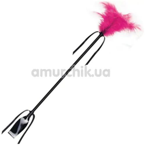 Стек з рожевою пір'їнкою для пестощів Secret Play Feather Tickler And Riding Crop, чорний - Фото №1