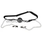 Кляп с зажимами для сосков Bad Kitty Naughty Toys Gag with Nipple Clamps, черный - Фото №1