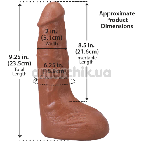 Фалоімітатор з еякуляцією Doc Johnson The Realistic Cock Squirting 9.5, світло-коричневий