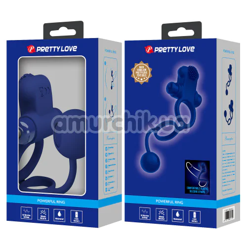 Віброкільце з анальною кулькою Pretty Love Vibration Penis Sleeve IV, синє