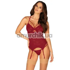 Комплект Obsessive Ivetta, бордовый: корсет + трусики-стринги - Фото №1