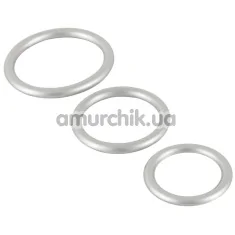 Набор из 3 эрекционных колец Metallic Silicone Cock Ring Set, серебряный - Фото №1