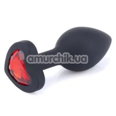 Анальная пробка с красным кристаллом SWAROVSKI Silicone Black Big, черная - Фото №1