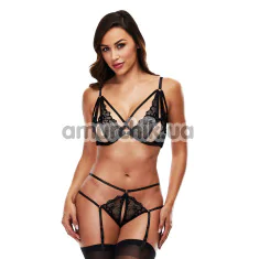 Комплект 2 Piece Strappy Garter and G-String Set, чорний: бюстгальтер + трусики-стрінги - Фото №1
