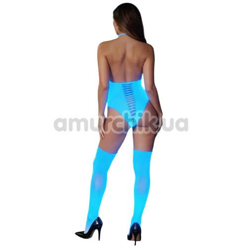 Комплект Star Night Fishnet Glow Set, голубой: боди + чулки