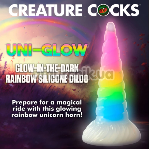 Фаллоимитатор Creature Cocks Uni-Glow Glow-in-the-Dark Rainbow Silicone Dildo, разноцветный