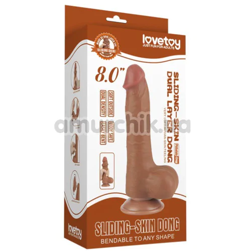 Фаллоимитатор Sliding-Skin Dual Layer Dong 8 с мошонкой, светло-коричневый