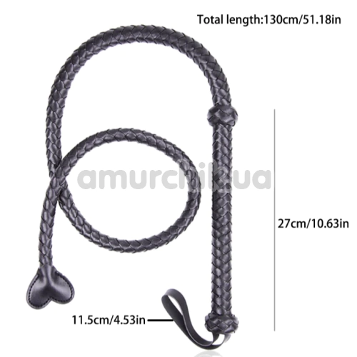 Батіг DS Fetish Whip Long з наконечником - серцем, чорний