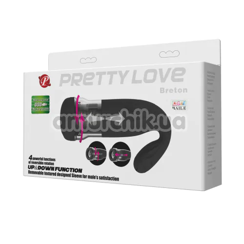 Мастурбатор с ротацией и толчками Pretty Love Breton USB, черный