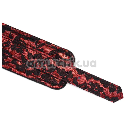 Фіксатори для ніг Liebe Seele Victorian Garden Lace and Vegan Leather Ankle Cuffs, червоно-чорні