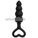 Анальная пробка Alume Silicone Beaded Anal Plug With Heart Ring, черная - Фото №1