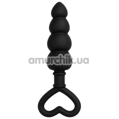 Анальная пробка Alume Silicone Beaded Anal Plug With Heart Ring, черная - Фото №1