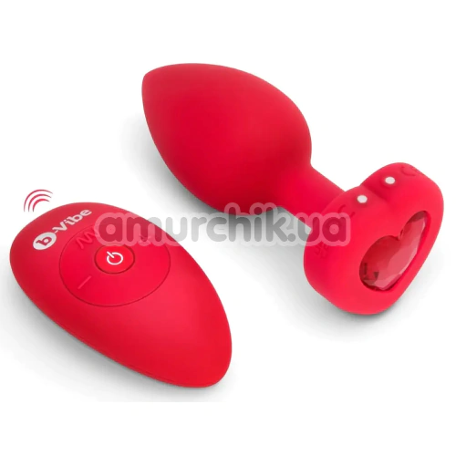 Анальная пробка с вибрацией B-Vibe Vibrating Heart M/L, красная - Фото №1