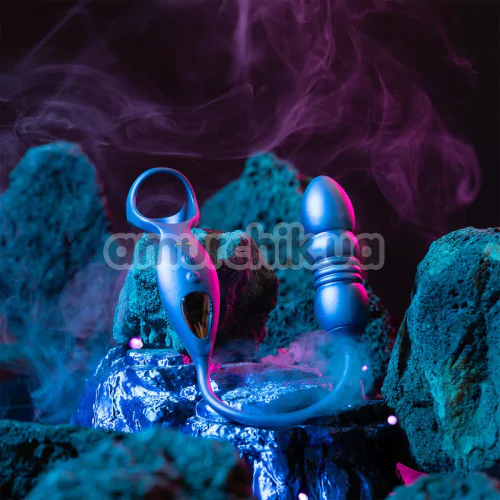 Анальний вібростимулятор з ерекційним кільцем та поштовхами Hueman Deep Impact, фіолетовий