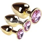 Набір з 3 анальних пробок з рожевим кристалом SWAROVSKI Gold Pink Topaz, золотий - Фото №1