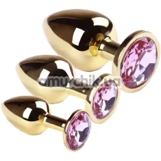 Набір з 3 анальних пробок з рожевим кристалом SWAROVSKI Gold Pink Topaz, золотий - Фото №1