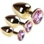 Набір з 3 анальних пробок з рожевим кристалом SWAROVSKI Gold Pink Topaz, золотий