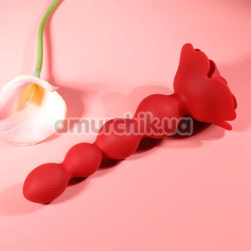 Анальный стимулятор с ротацией Boss Series Flower Butt Plug, красный